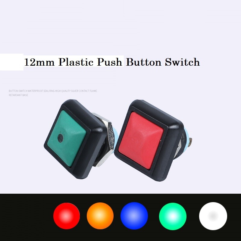 2Pcs 12mm Square Push Button Switch Momentary seven color with LED center lamp2A
