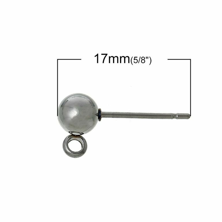 10 pcs 304 Stainless Steel Earring Ball Posts Settings with Loop - 6mm Ball