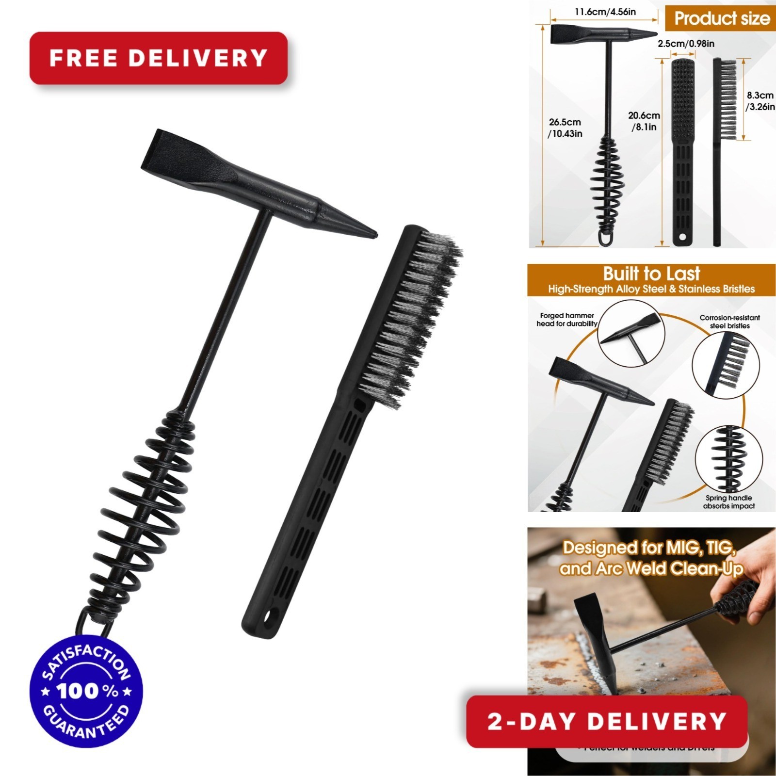 Chipping Hammer and Wire Brush Set - Heavy Duty Welding Tools