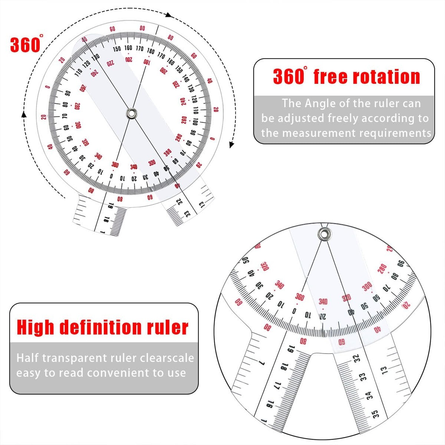 Goniometer 12 inch, Transparent Orthopedic Angle Ruler Plastic Goniometer, 36...