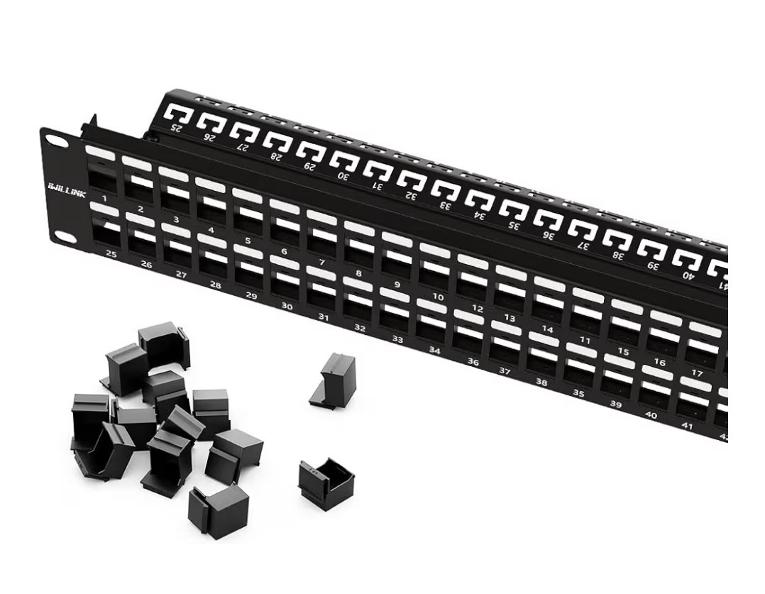 48-Port Keystone Patch Panel, 2U 19" Rackmount/Wallmount with Metal Housing