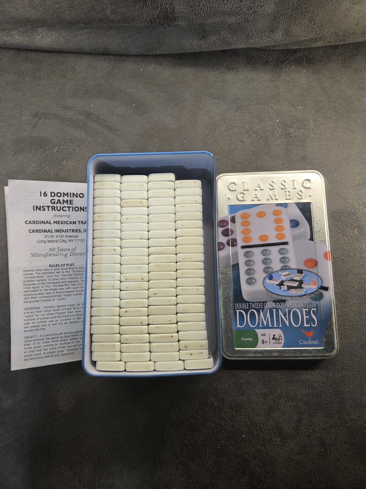 Cardinal Double 12 Color Dot Mexican Train Dominoes Set 91 Tiles Collectible Tin