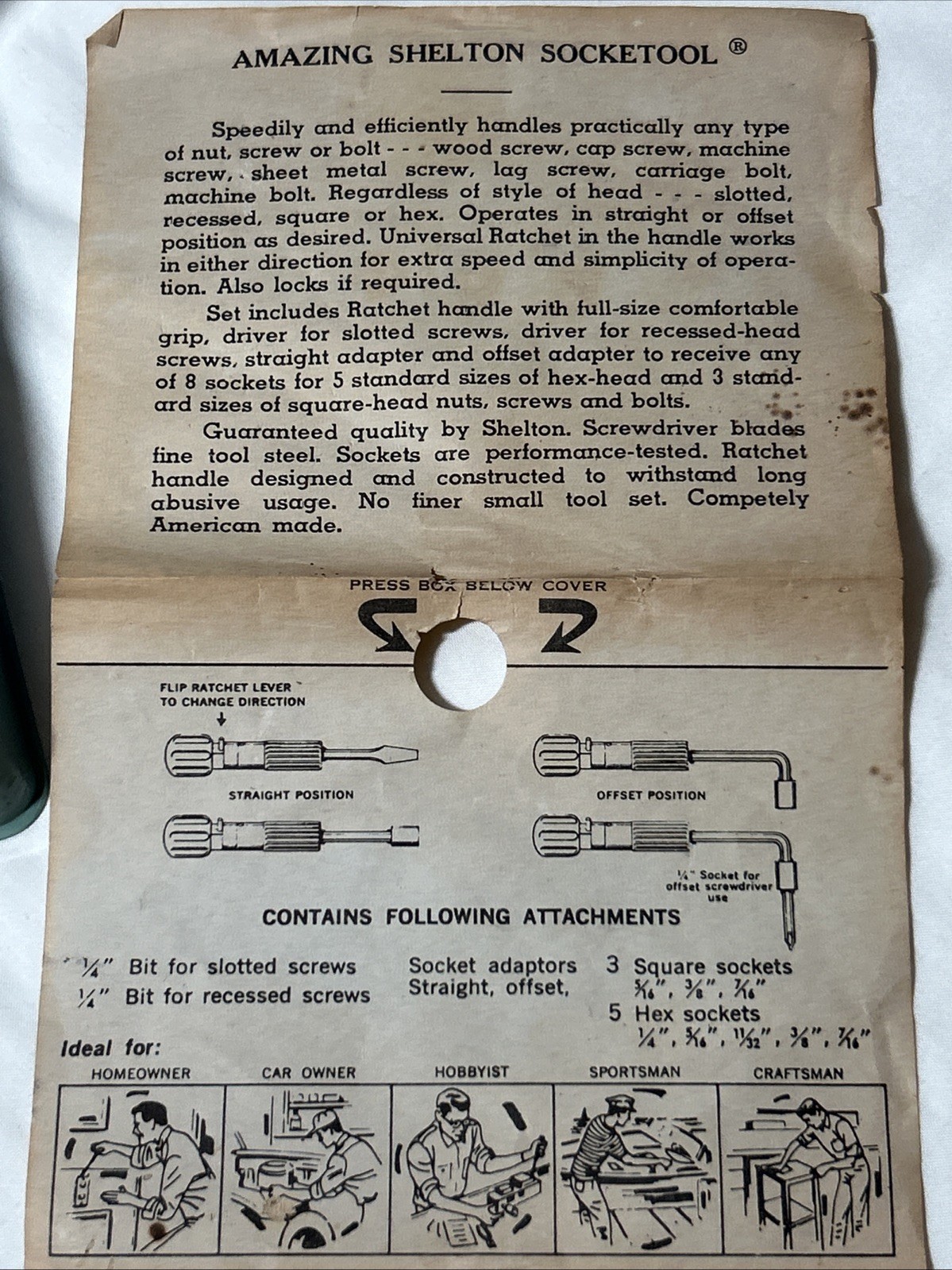 1960’s AAA Award Member Amazing Shelton Socketool Socket Tool Case Instructions