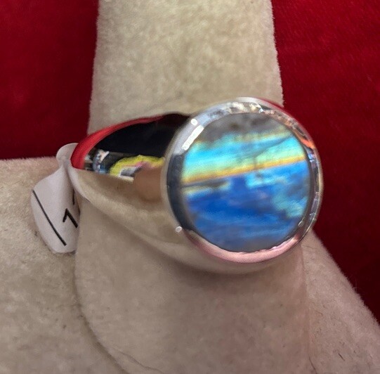 Men’s Sterling Silver Ring Size 8 Rainbow Moonstone