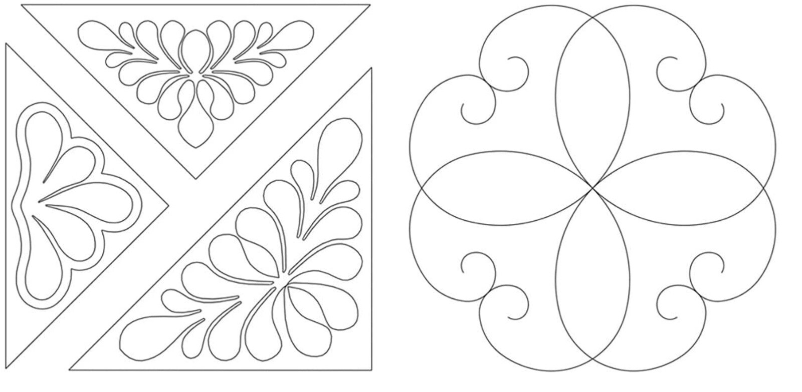 2 Triangular Quilting Scroll Motif Quilt Stencils Feather Block Designs Template