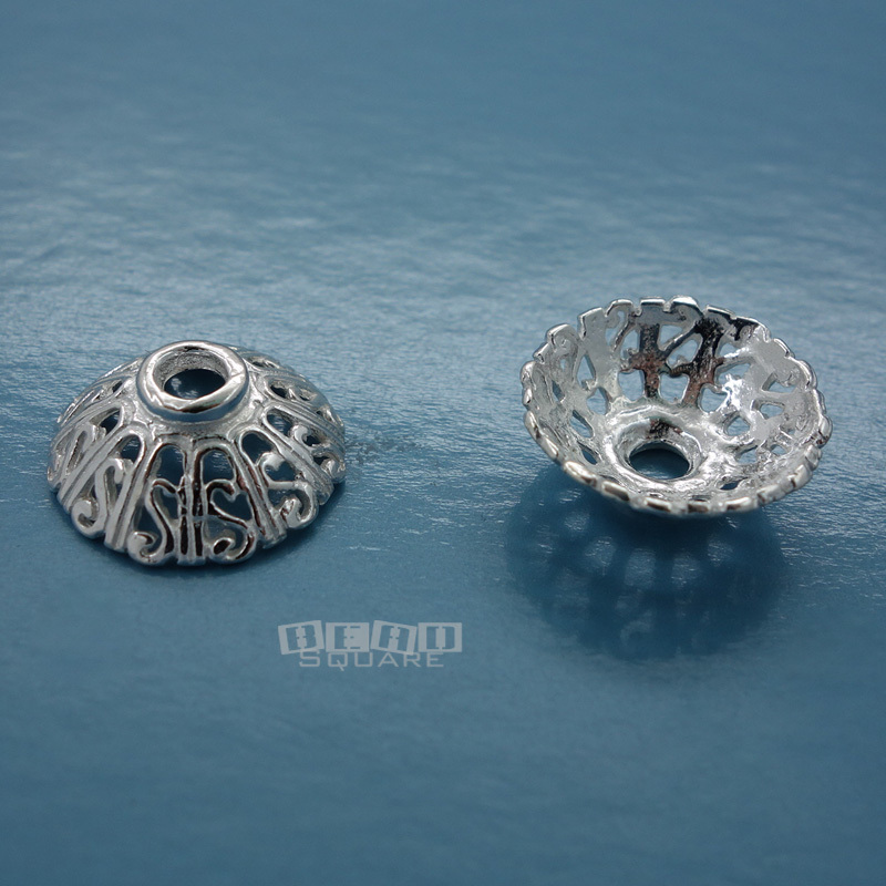 2 Large Sterling Silver Openwork Scroll Filigree Round Bead Caps 14mm #33044