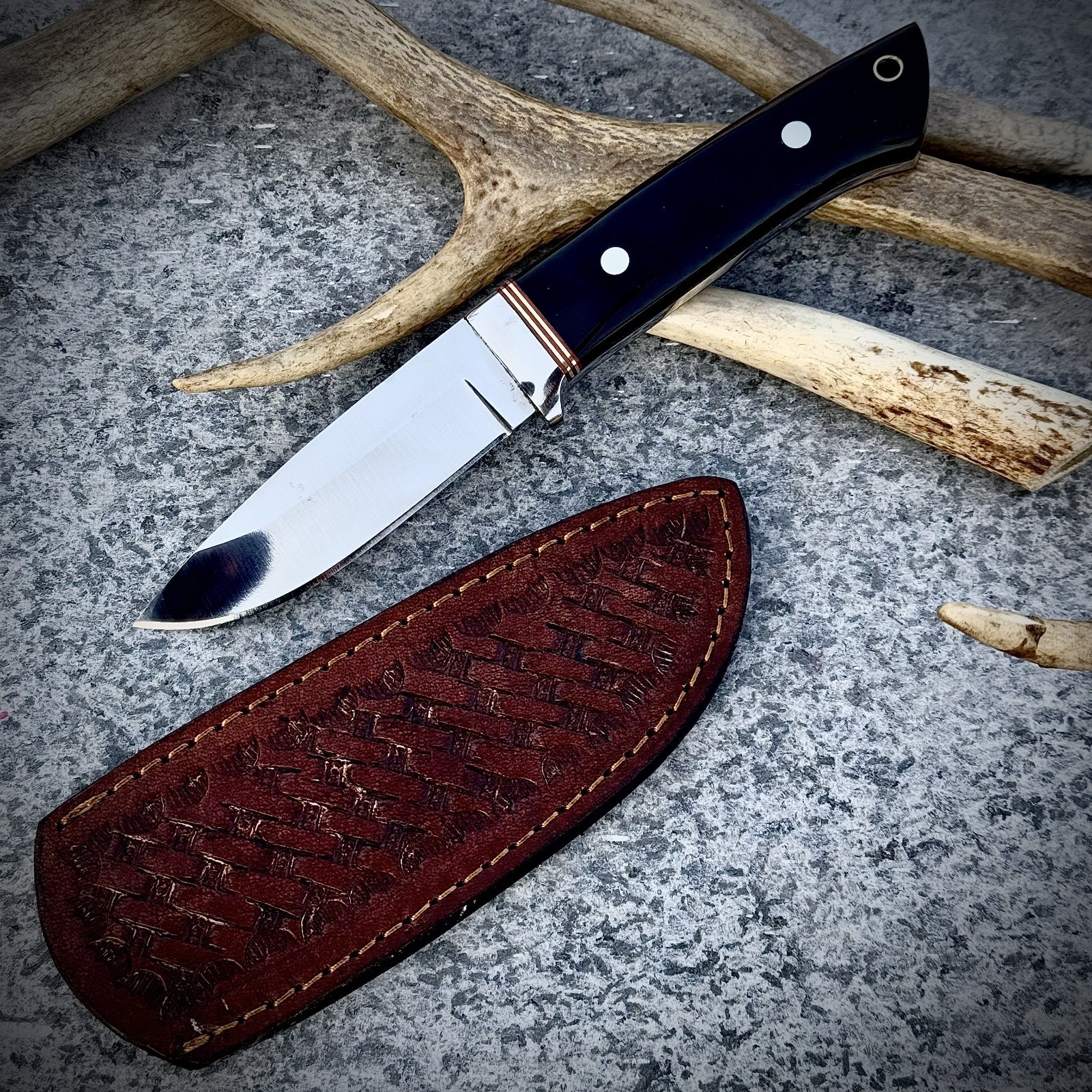 Fixed Blade Knife Leather Sheath Full Tang Blade outdoor Camping Skinner EDC