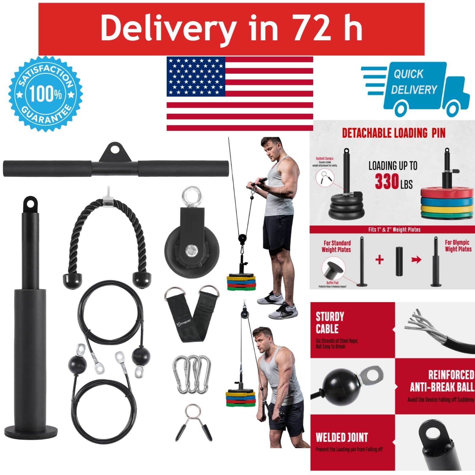 FitBeast Pulley System Gym Equipment for LAT Pulldown & Biceps Curl
