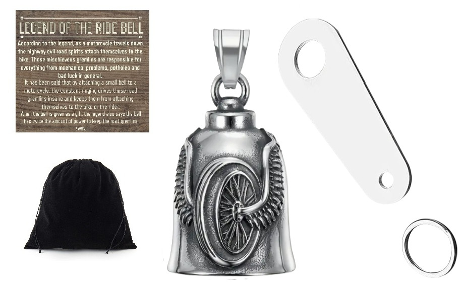 Winged Wheel MC RIDE BELL W Hanger Motorcycles Biker Gremlin Legend