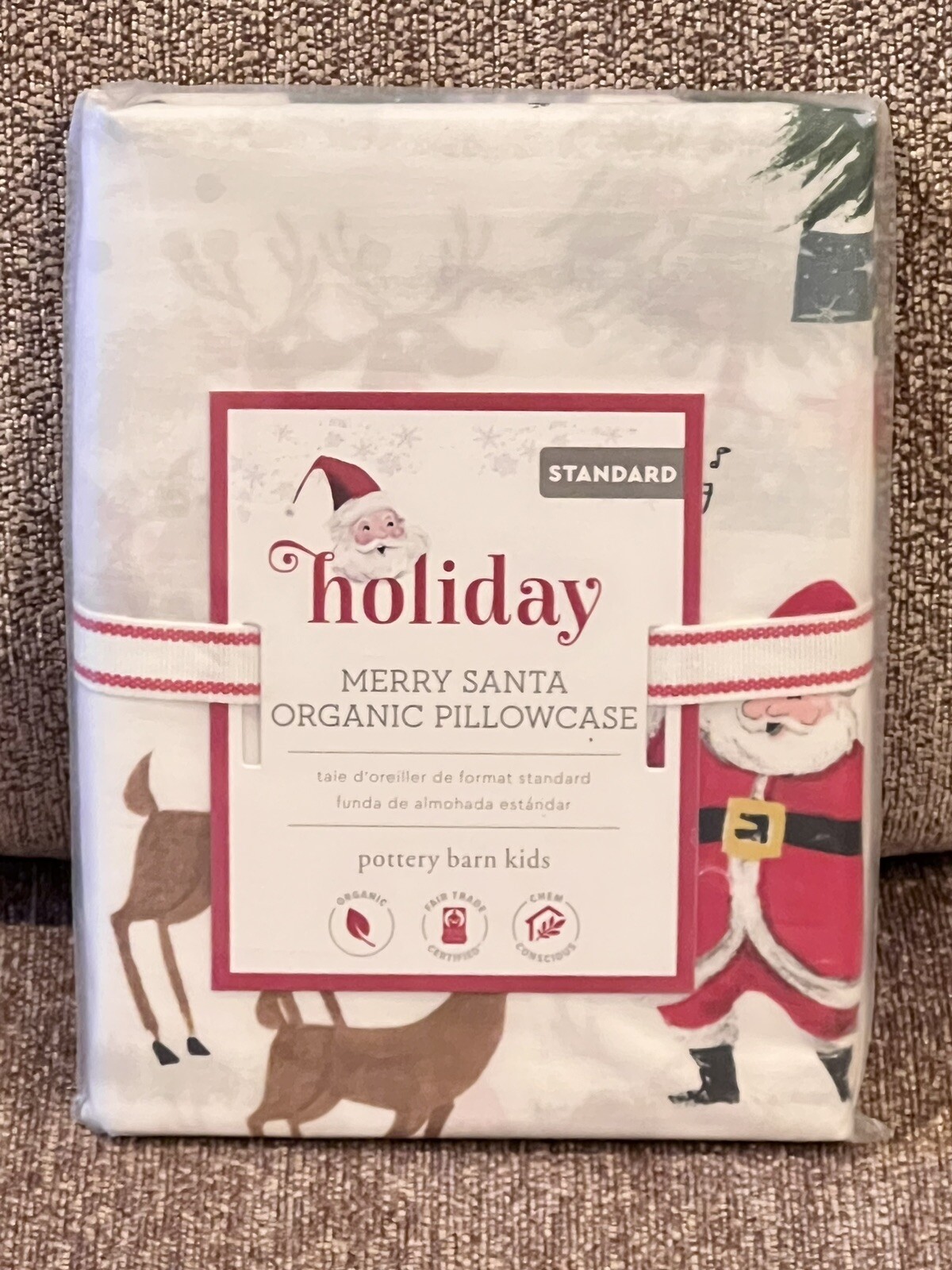 NEW Pottery Barn Kids Merry Santa Organic Cotton Standard Pillowcase, Christmas