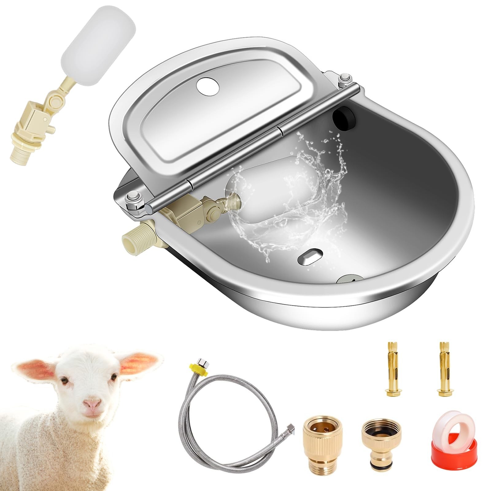 Automatic Livestock Water Bowl-304 Stainless Steel Water Bowl with Dual Float...