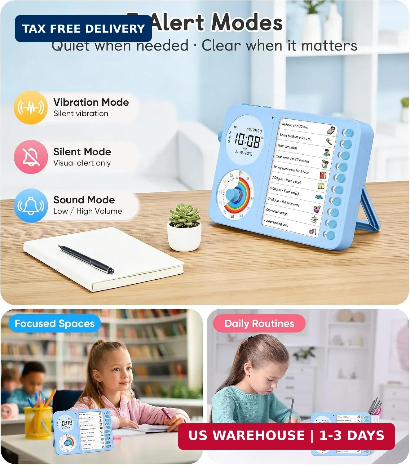 3-in-1 Visual Timer & ADHD Tool for Kids - ADHD Task Timer for Adults with Visua