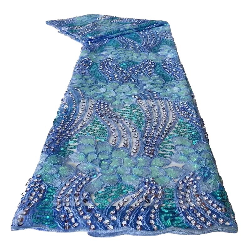 High Quality Nigerian Lace Fabric French Tulle Sequin 5 Yards