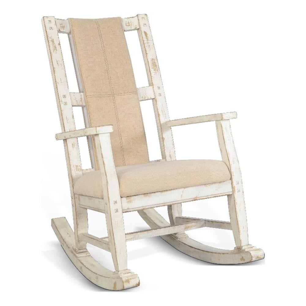 Pemberly Row Mahogany Rocking Chair with Cushion Seat & Back in White