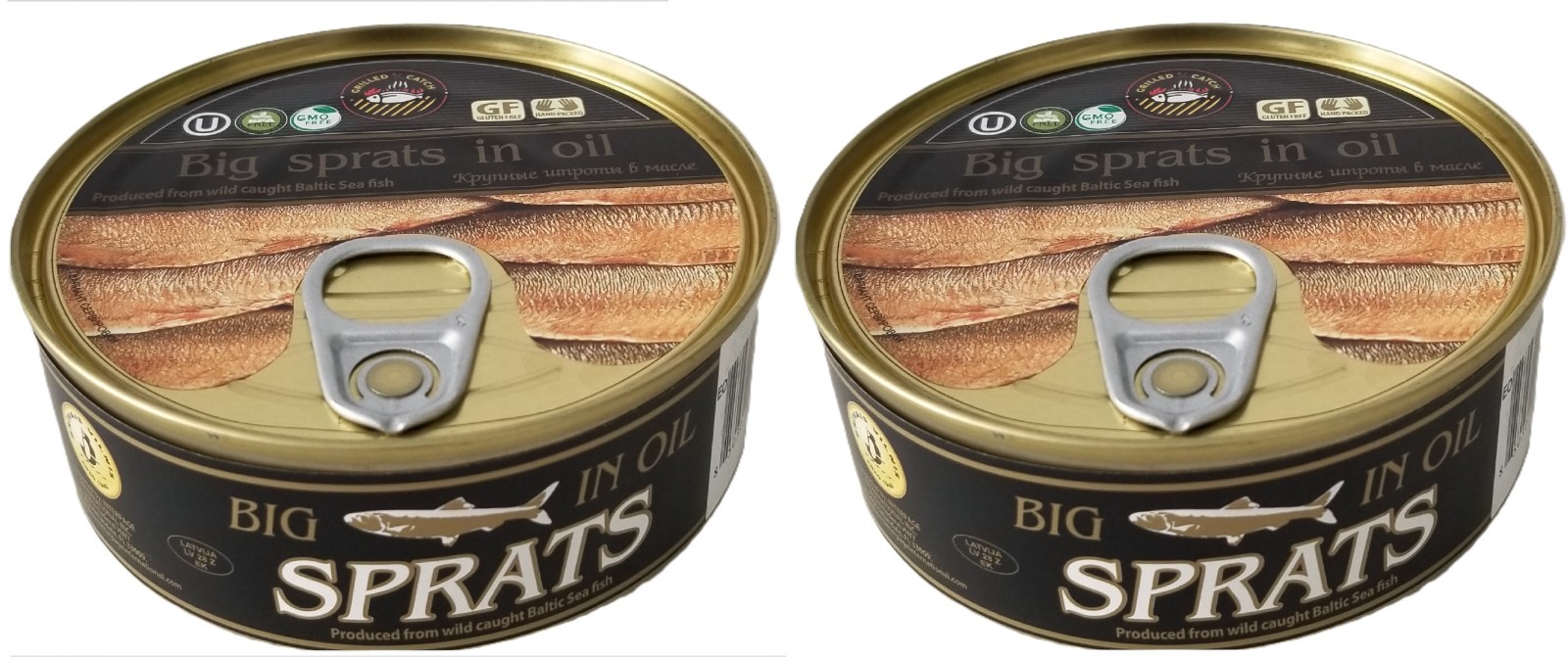 Wild Caught Big Sprats in oil 8.5 oz OU Kosher, Grilled Catch brand, pack of 2