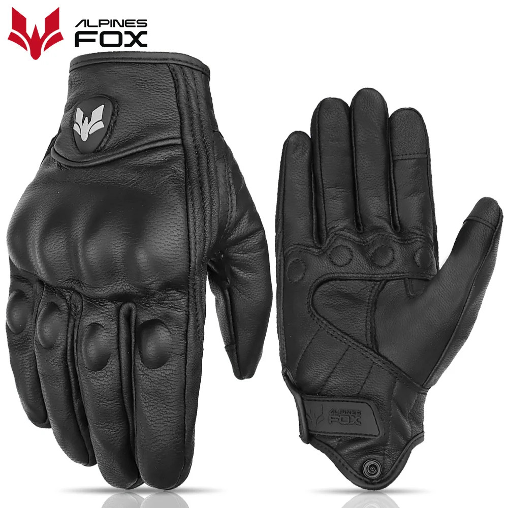 Vintage Genuine Leather Perforated Motorbike Gloves Motorcycle Motocross Gloves