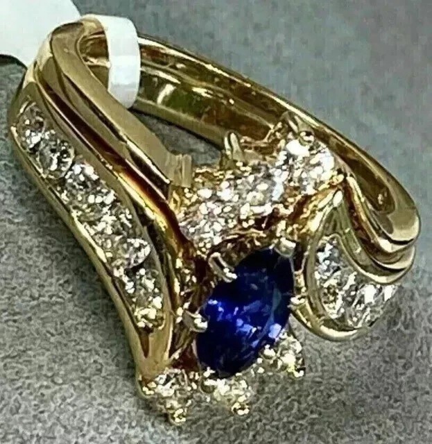 2Ct Marquise Cut Lab Created Sapphire Bridal Wedding Ring 14K Yellow Gold Plated