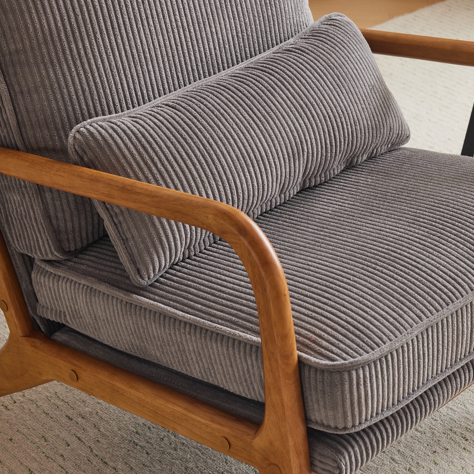Light Gray Corduroy Upholstered Indoor Lounge Chair (330LBS Weight Capacity)