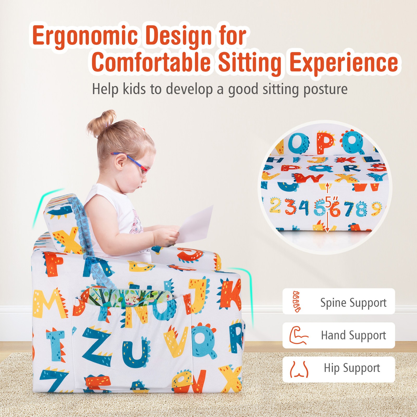 2 in 1 Kids Convertible Sofa Children Flip-out Chair Lounger Couch Sleeper