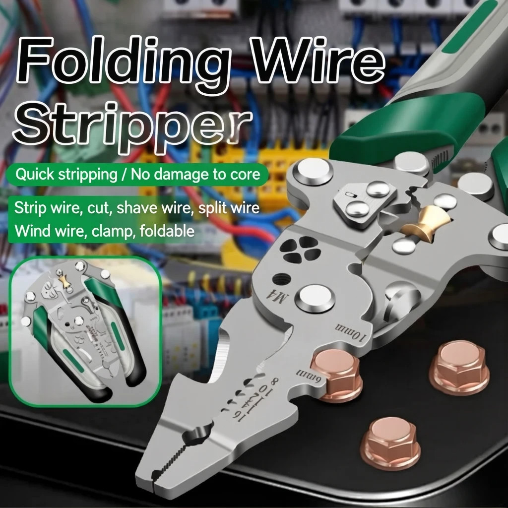 Foldable Carbon Steel Pliers: Strip/Cut/Crimp, Lure Open, Hex, Portable