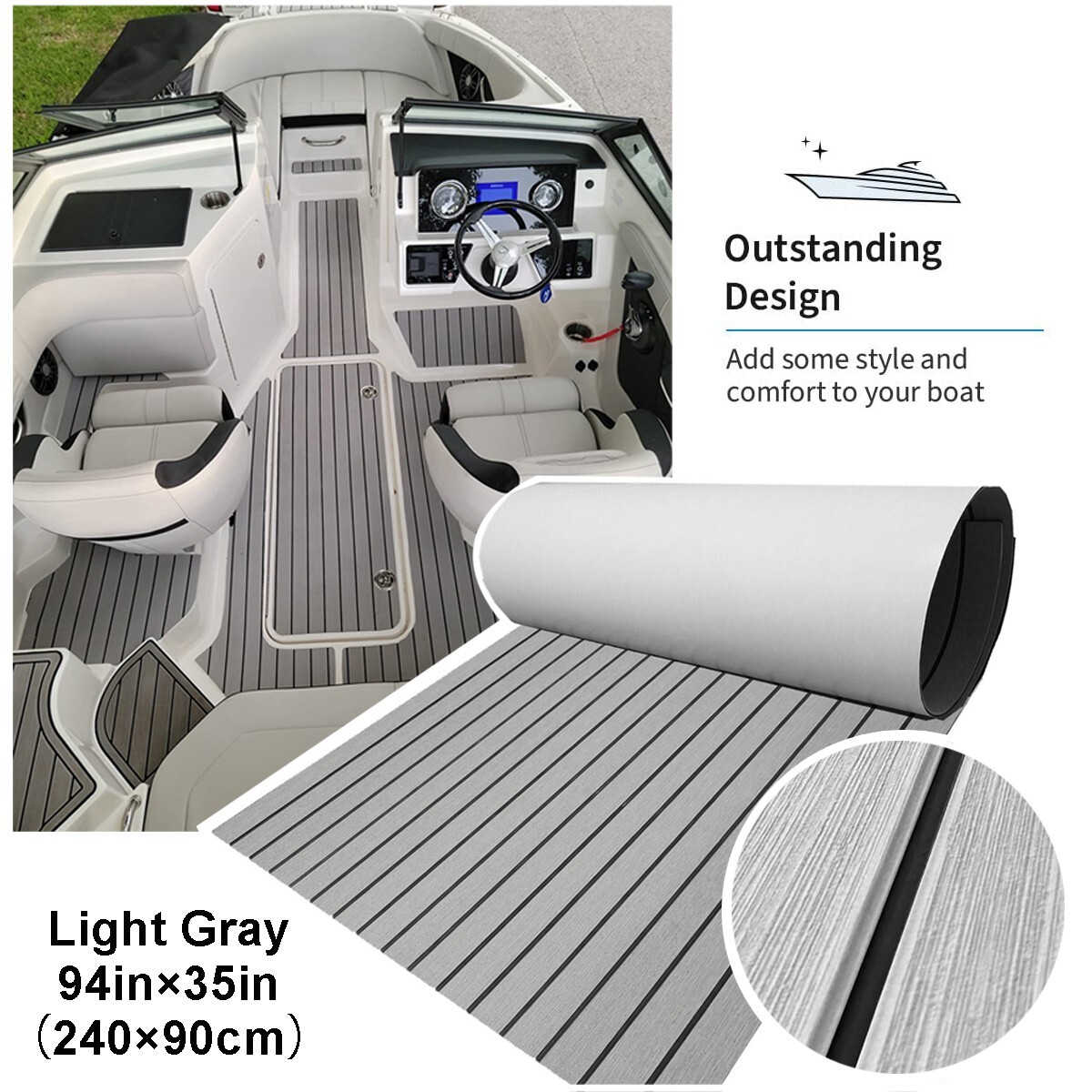 Self-Adhesive EVA Foam Boat Marine Flooring Faux Teak Yacht Decking Mat 94x35in