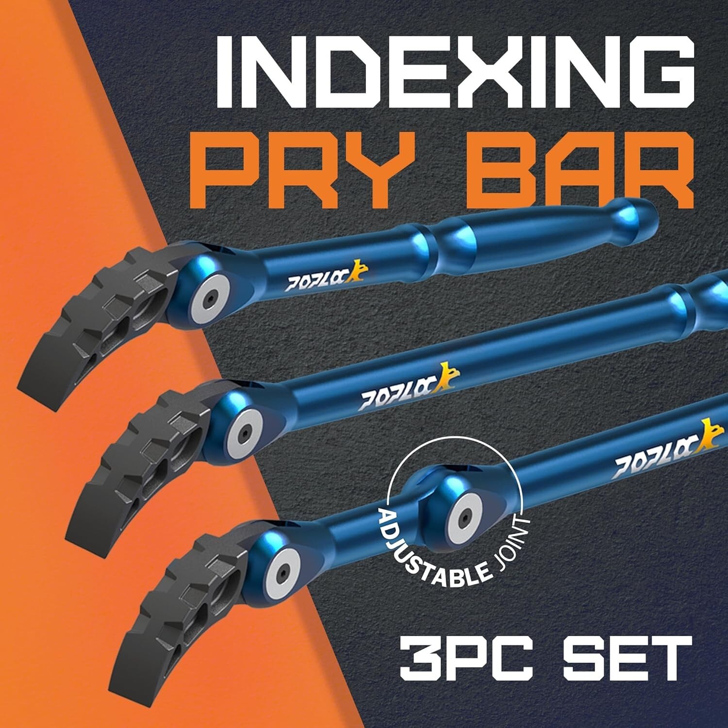 Indexing Pry Bar Set 3 Pieces, Adjustable Pry Bars, Double Push Lock Indexabl...