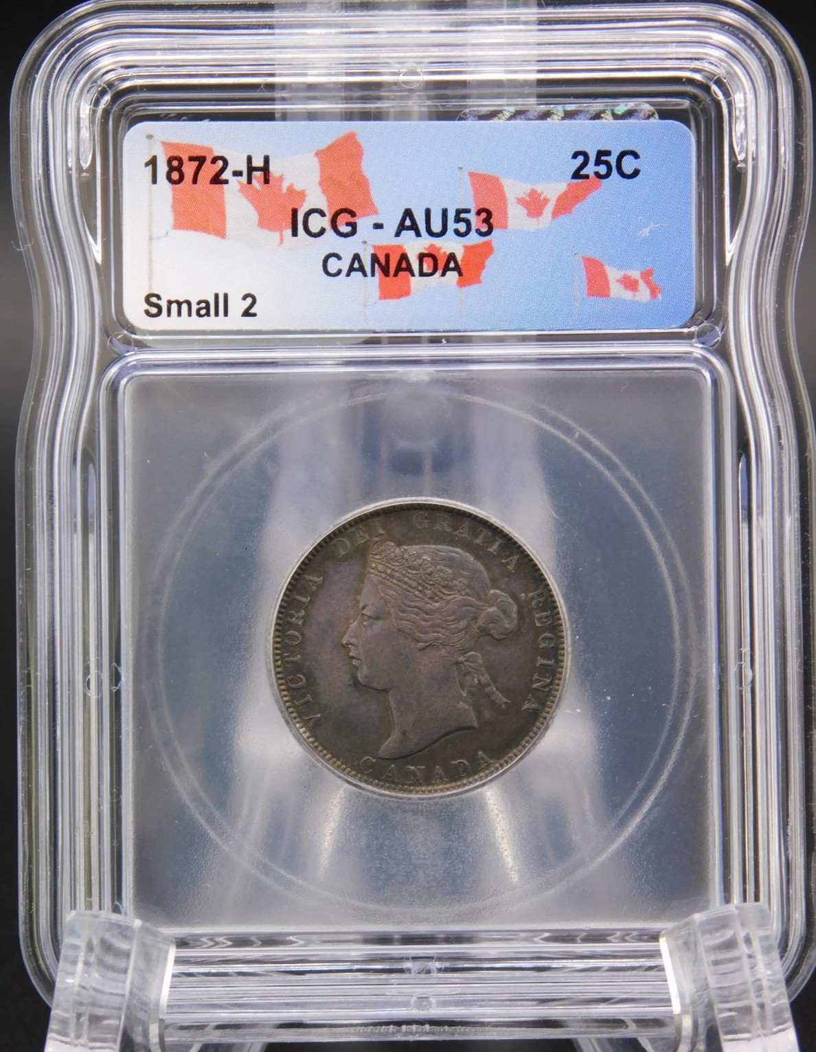 1872-H SMALL 2 CANADA TWENTY FIVE CENT ICG AU53 (BT1216)