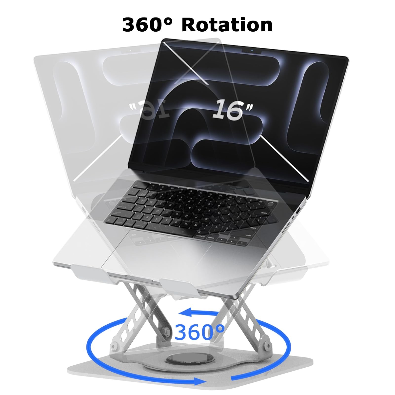 Silver Adjustable Laptop Stand 360 Rotating Computer Riser Fits Up To 16 Inch