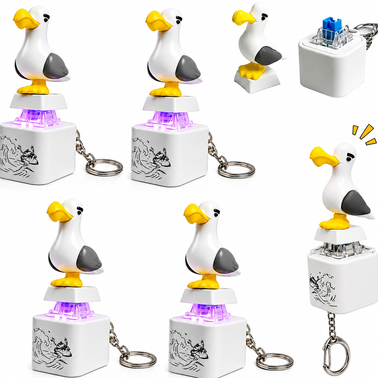 Seagull Mine Keychain,Button with Sound Rechargeable Keyboard Clicker Fidget Toy