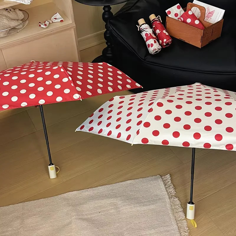 Automatic multi-functional large wave dot pattern parasol Instagram-style retro