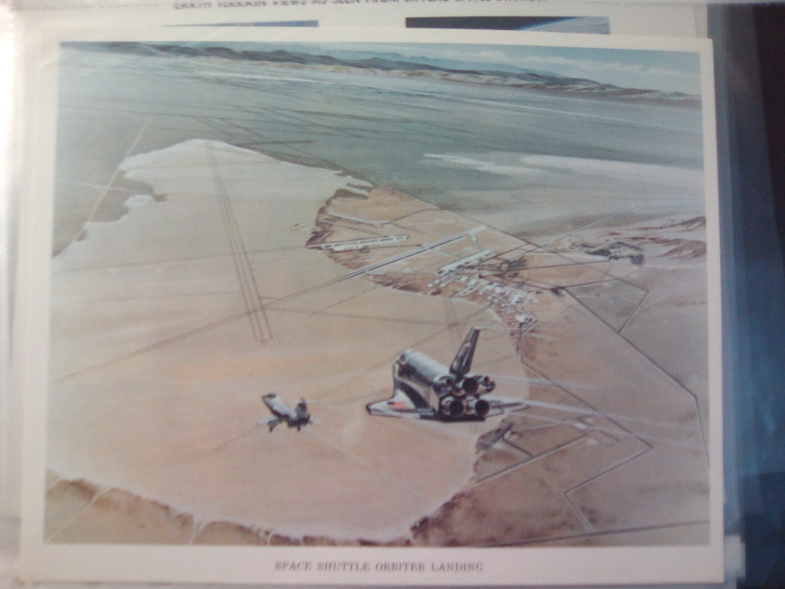 vintage nasa lithograph space shuttle landing approach  print np