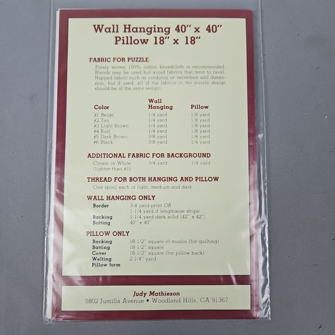 Quilting Pattern Quilted Puzzle Wall Hanging & Pillow Judy Mathieson 1981