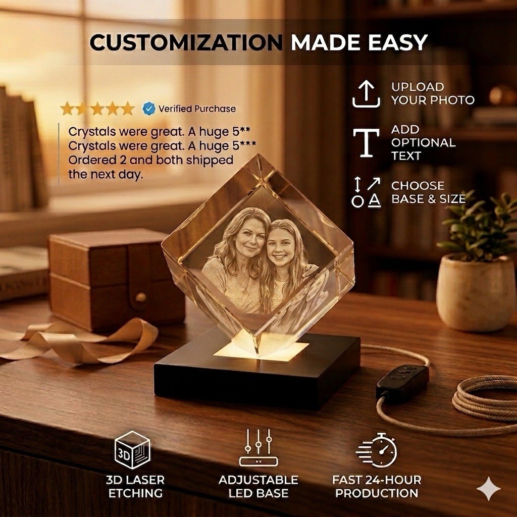 LED Light Base for 3D Crystal, USB Display Stand Color Changing Square Black