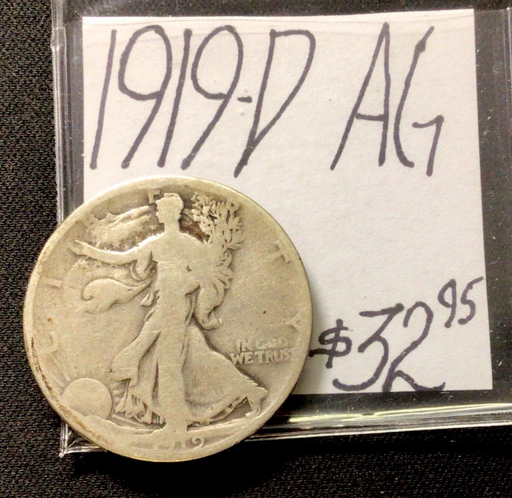 1919 D Walking Liberty Silver Half Dollar AG! ENN Coins