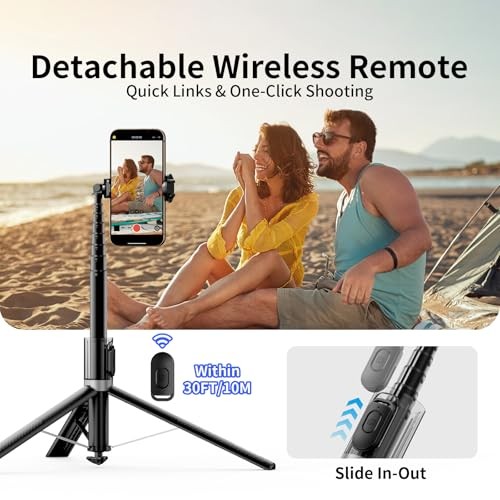 67'' Automatic Phone Tripod, Auto-Open Selfie Stick for iPhone with Remote,