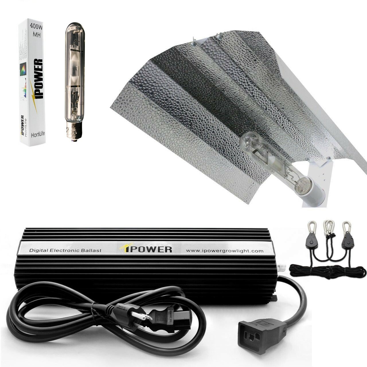 iPower 400W HPS MH Grow Light Kit Cool Tube Wing Reflector Hood Set
