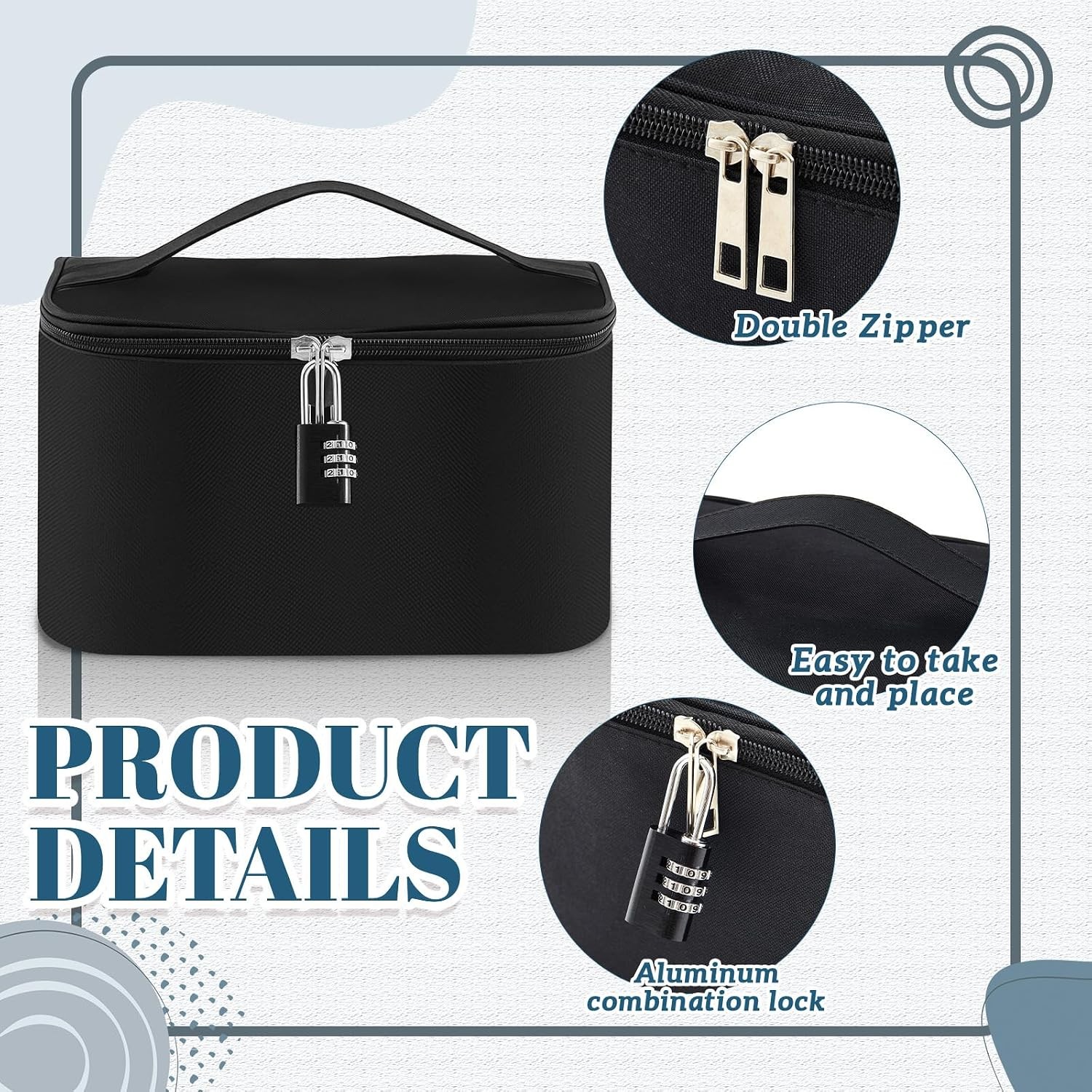Black Lockable Discreet Personal Storage Bag with Zipper Organizer Case