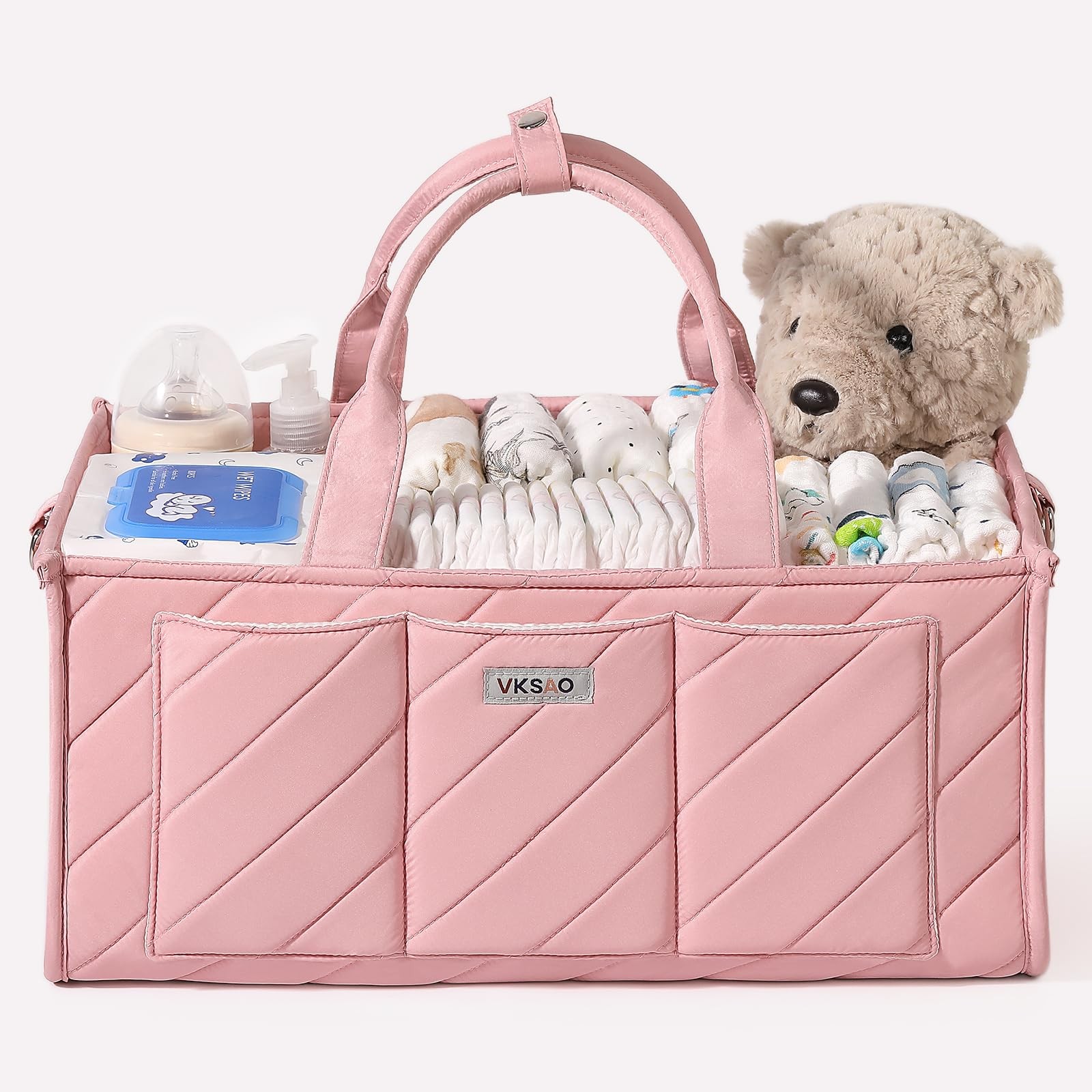 Blush Pink Diaper Caddy Organizer Portable Nursery Storage Basket