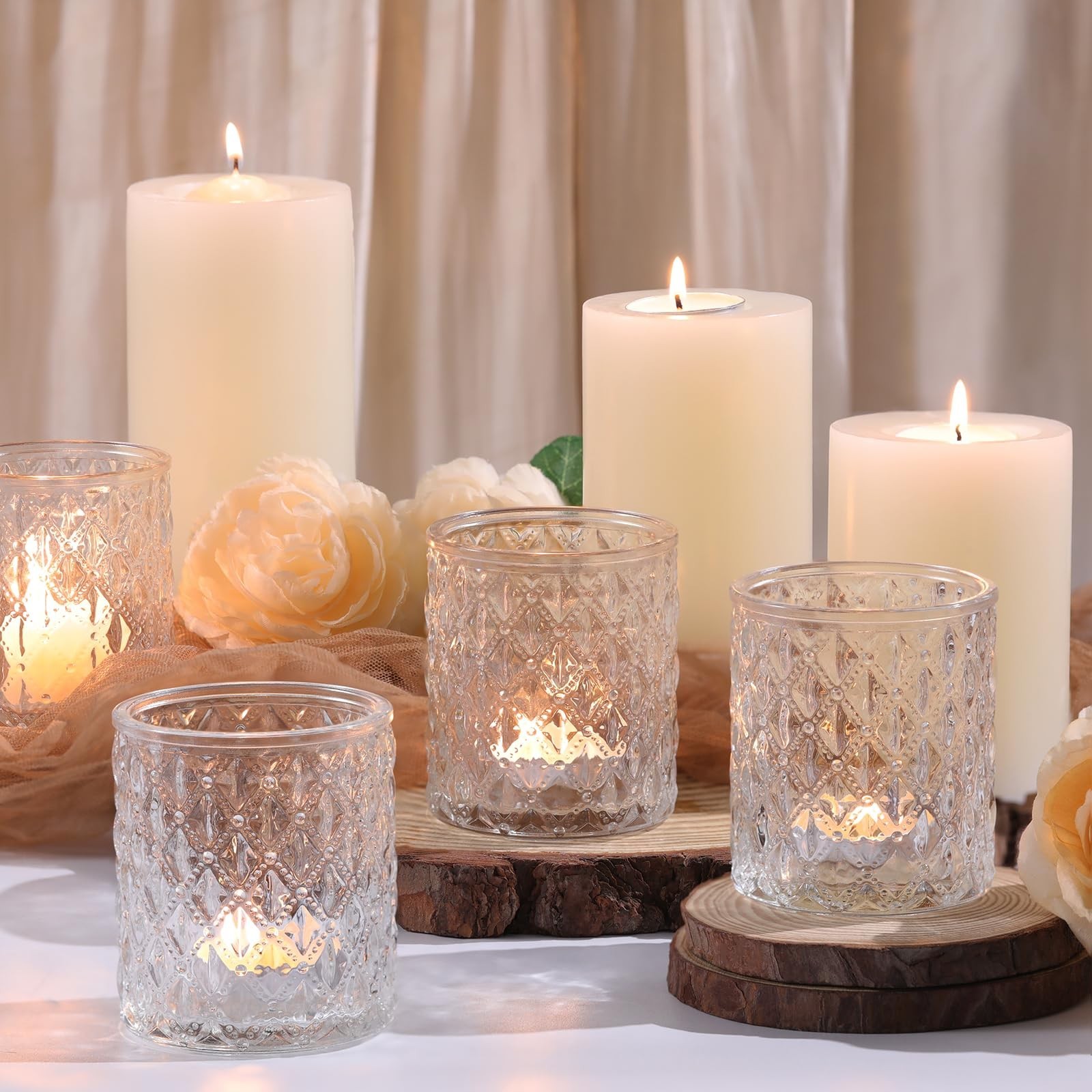 12Pcs Large Votive Candle Holders 2.8 * 3.2in Clear Tea Light Candle Holders ...
