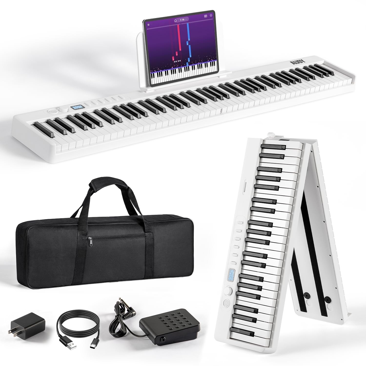 88-Key Portable Piano Keyboard with Semi-Weighted Keys Folding Piano