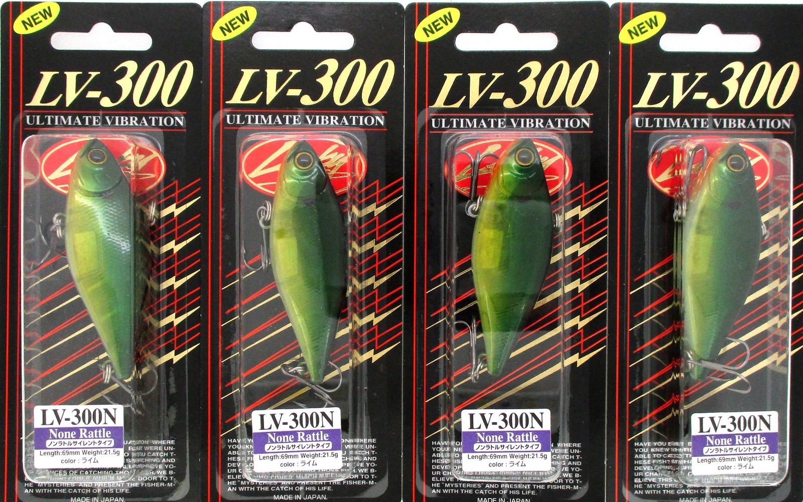 (4) Lucky Craft LV-300N 3" Sinking 3/4 Oz. Lipless Crankbaits Lime Brand New