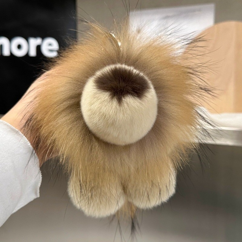 Real Rabbit Rex Fur Lion Keyring Pompom Bag Charm Bag Purse Phone Furry Pendant