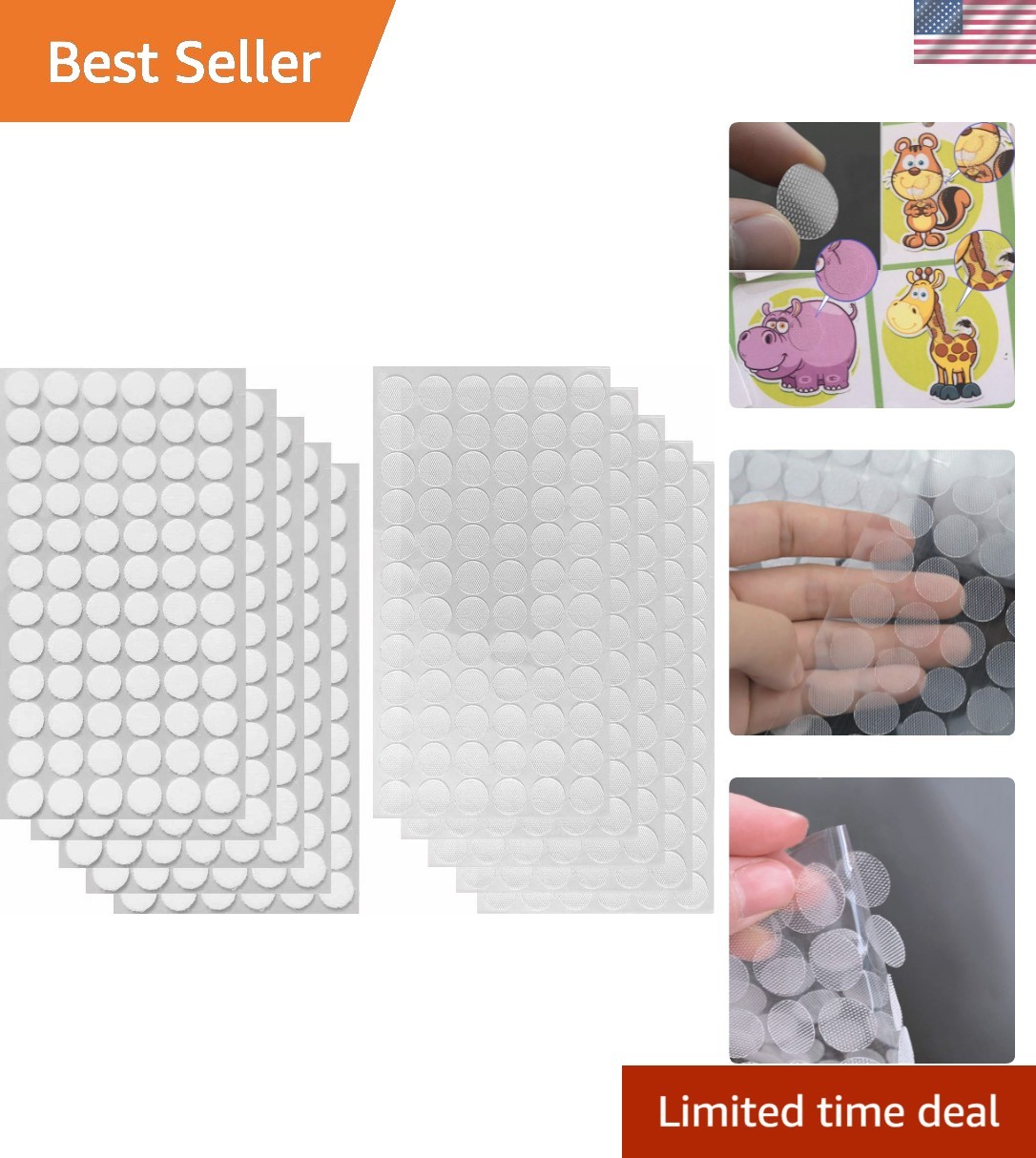 Self Adhesive Dots, Strong Adhesive 1000pcs 500 Pairs 0.59" Diameter Sticky N...