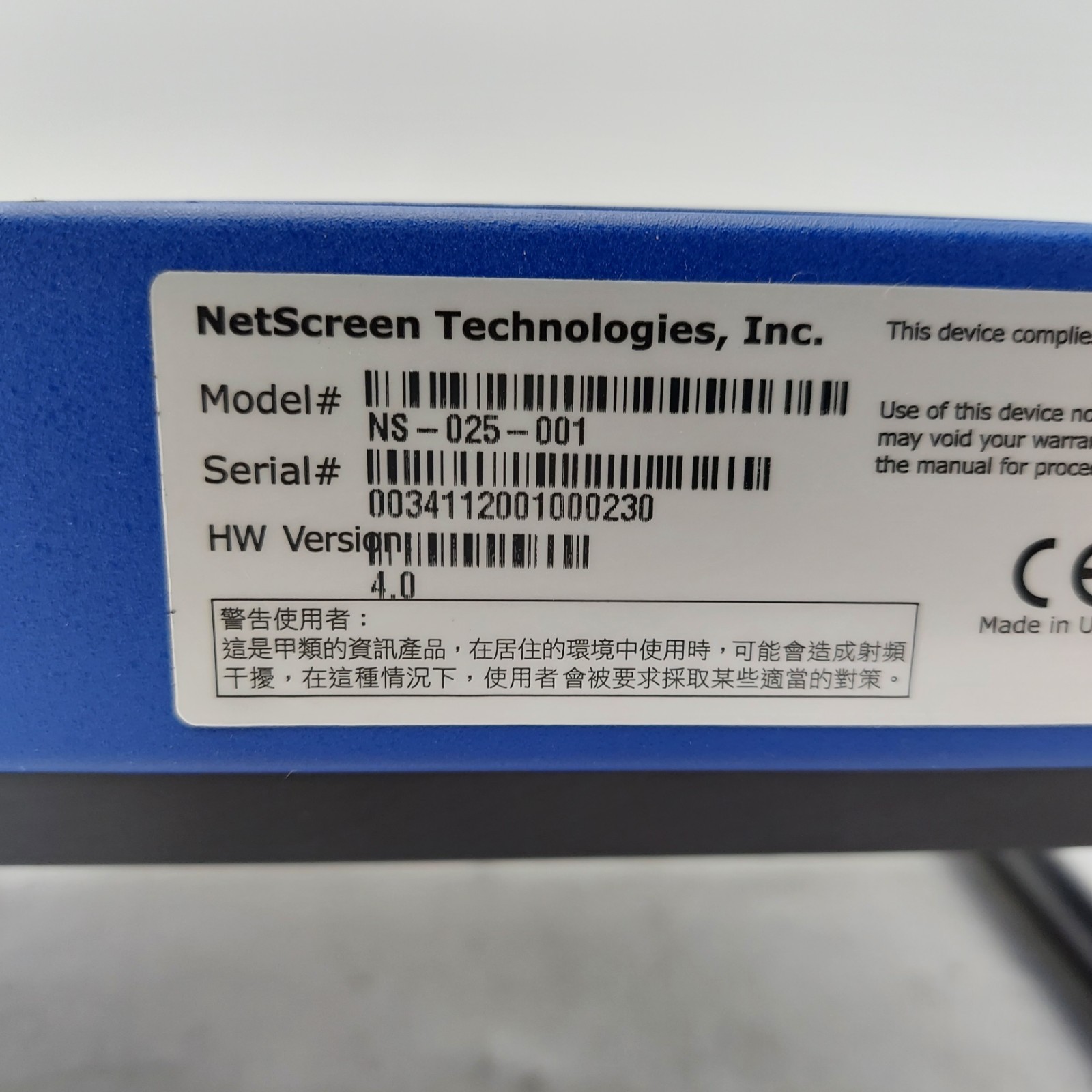 Juniper Networks NS-025-001 NetScreen-25 Firewall Security Appliance 4 Ports