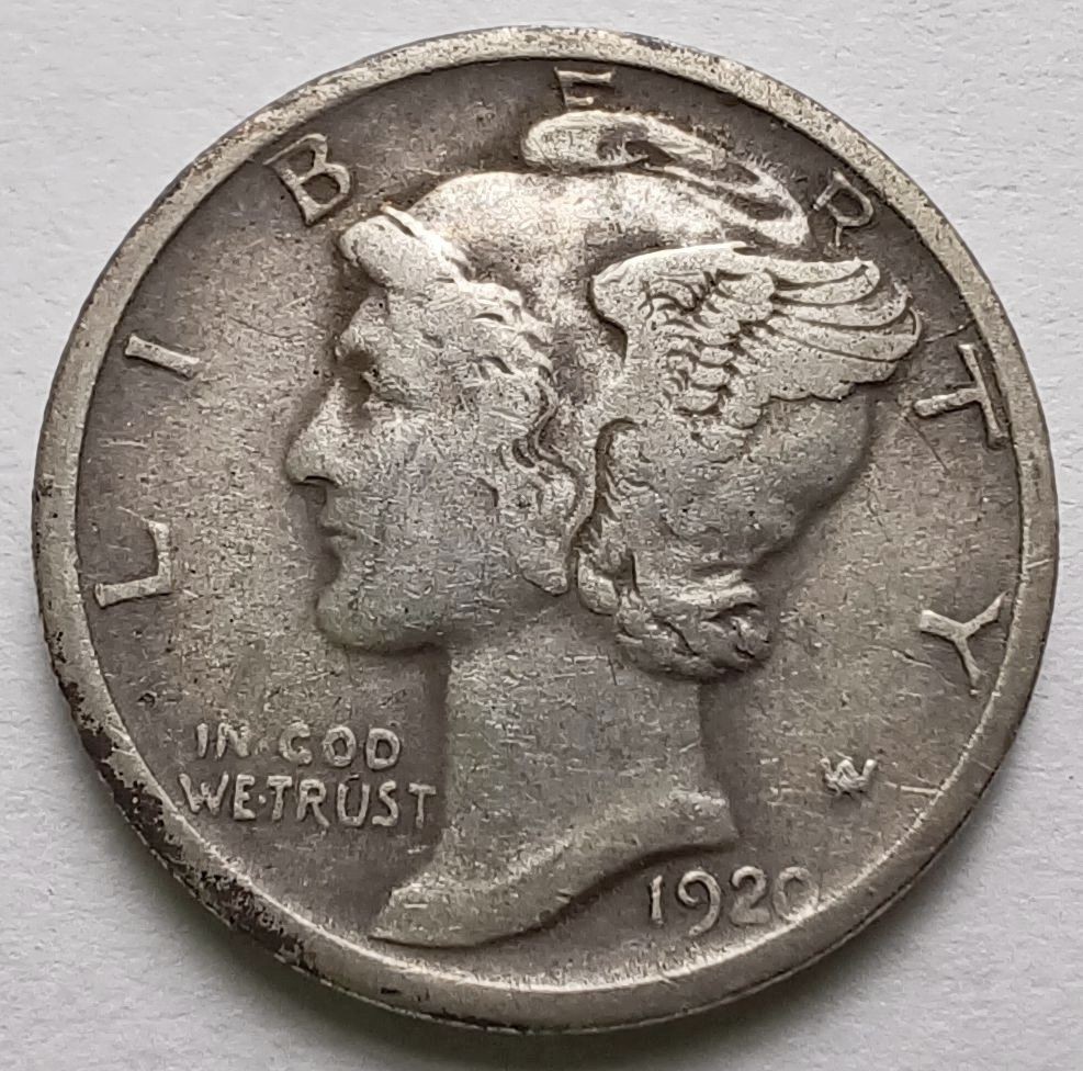 1920-D Mercury Silver Dime VF/XF 10C