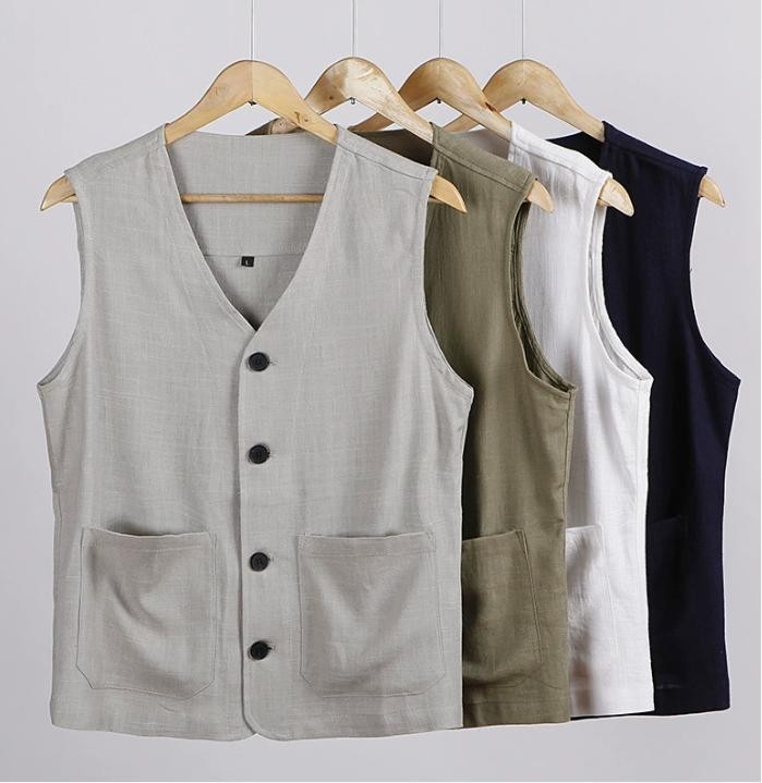 Men's Summer Cotton Linen Vest Loose Waistcoat Gilet Sleeveless Tops Plus Size