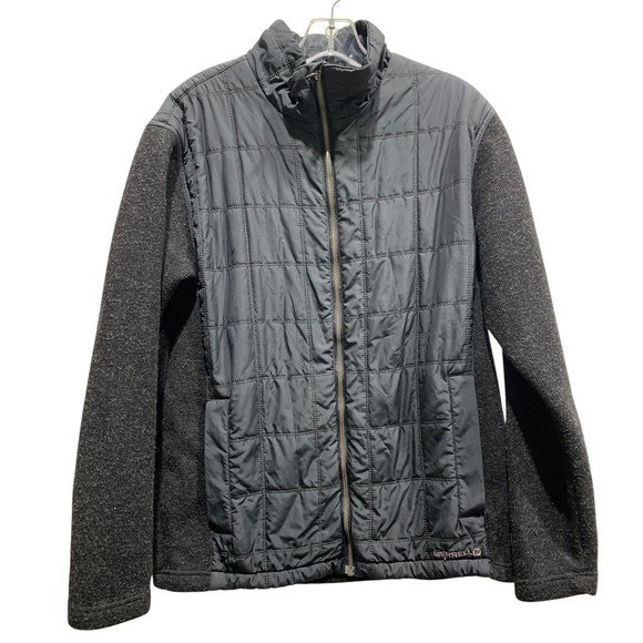 Merrell Mens Quilted Full Zip Jacket Charcoal Gray Heathered Wool Blend M