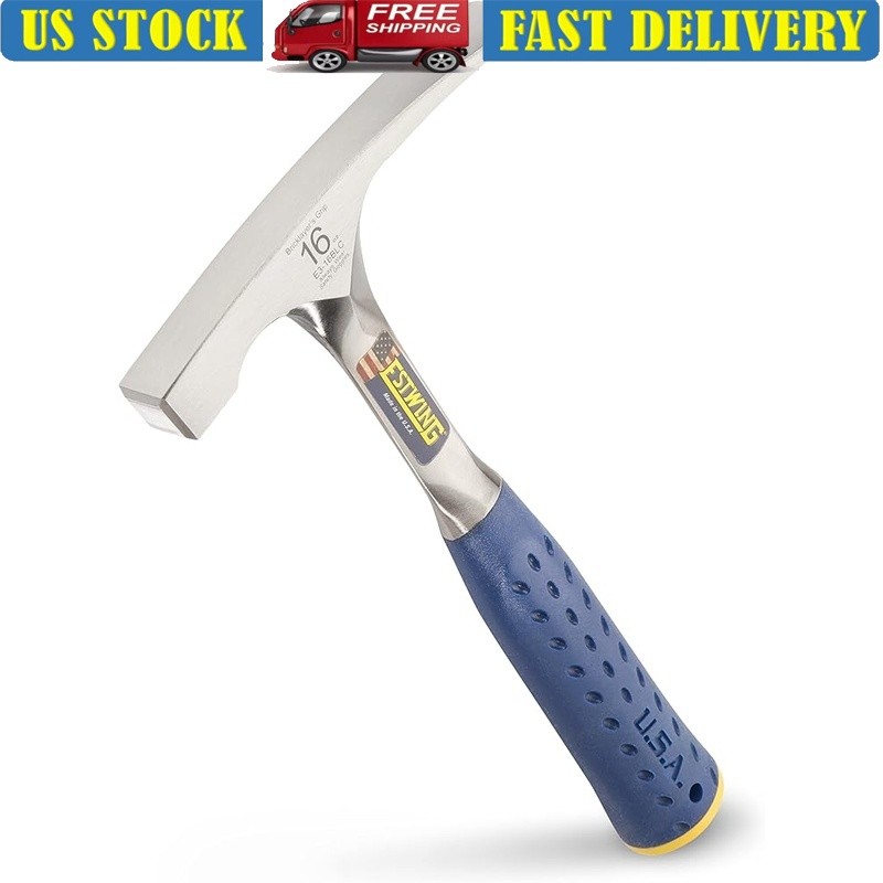 16oz Bricklayer Mason's Hammer Forged Steel Tool Shock Reduction Grip Chipping