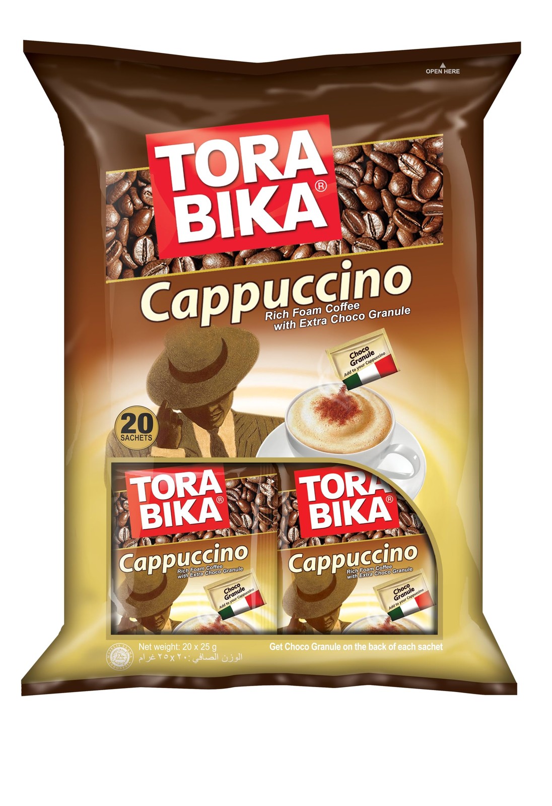 Cappuccino Instant Coffee 20-Count Pack, 500g for Quick Enjoyment