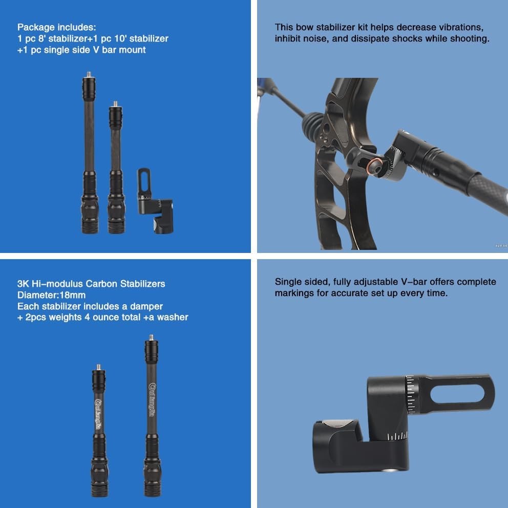Compound Bow Hunting Stabilizer Kit Archery Balance Rod Set w/ Weights